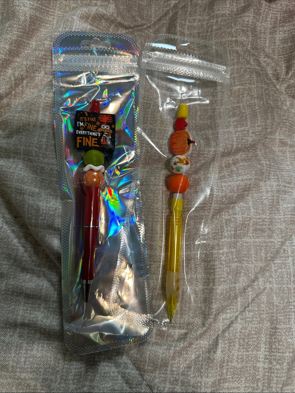 Decorative Red and Yellow Character Pen and Pencil - Set of 2